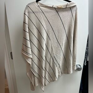 Eileen Fisher Taupe and Black Pin stripe Linen blend PonchoTop